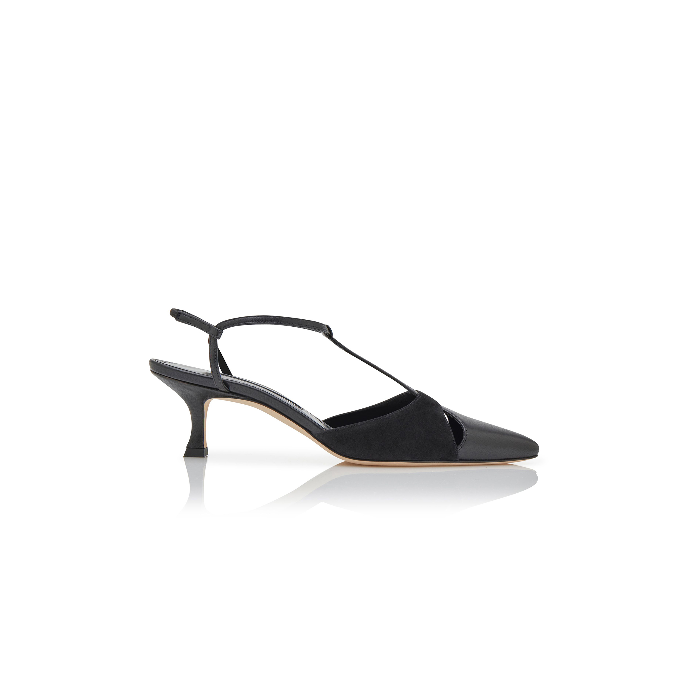MANOLO BLAHNIK TURGIMOD BLACK NAPPA LEATHER T-BAR PUMPS 124-2714-0004